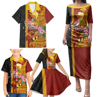 Papua New Guinea Independence Day Family Matching Puletasi and Hawaiian Shirt Birds-of-Paradise Melanesian Tattoos Tropical Plants