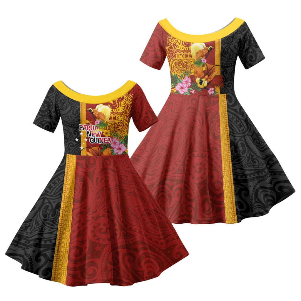 Papua New Guinea Independence Day Family Matching Summer Maxi Dress and Hawaiian Shirt Birds-of-Paradise Melanesian Tattoos Tropical Plants