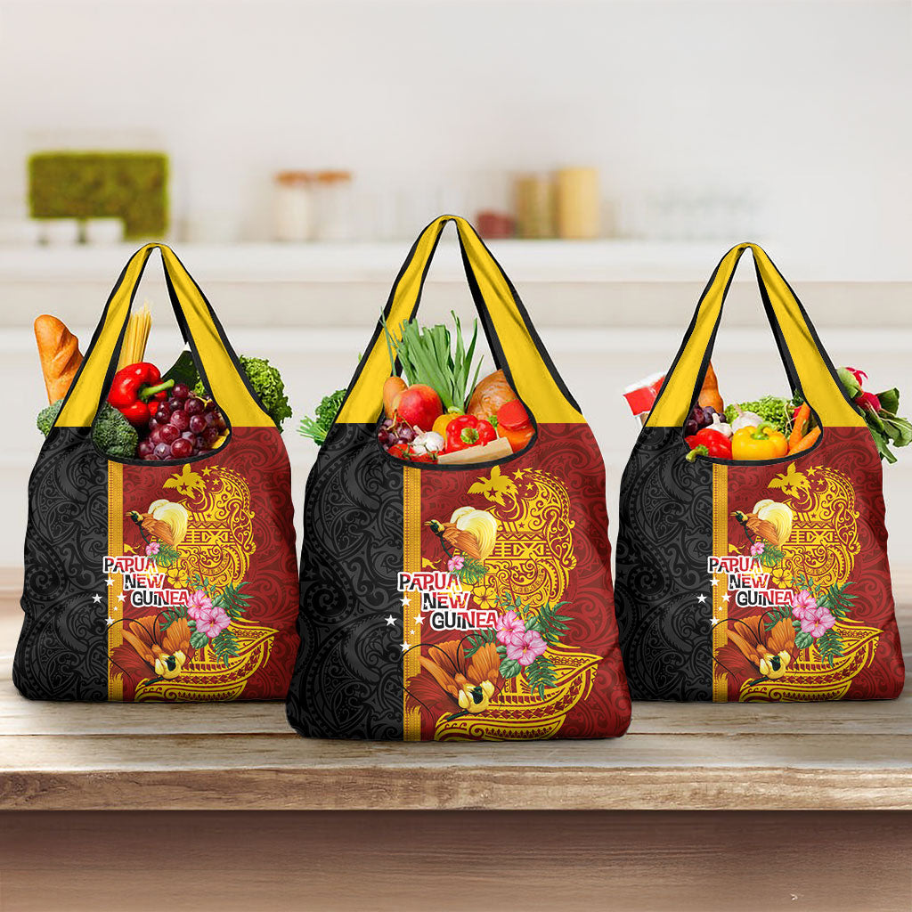 Papua New Guinea Independence Day Grocery Bag Birds-of-Paradise Melanesian Tattoos Tropical Plants