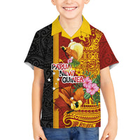 Papua New Guinea Independence Day Kid Hawaiian Shirt Birds-of-Paradise Melanesian Tattoos Tropical Plants