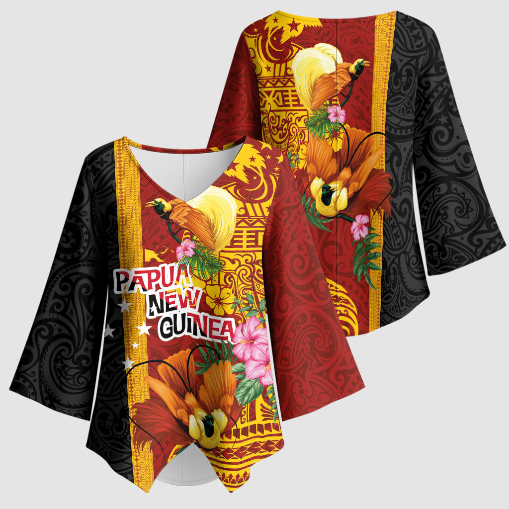 Papua New Guinea Independence Day Kimono Sleeve Blouse Birds-of-Paradise Melanesian Tattoos Tropical Plants