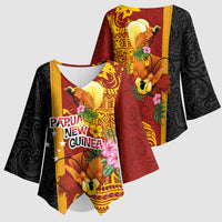 Papua New Guinea Independence Day Kimono Sleeve Blouse Birds-of-Paradise Melanesian Tattoos Tropical Plants