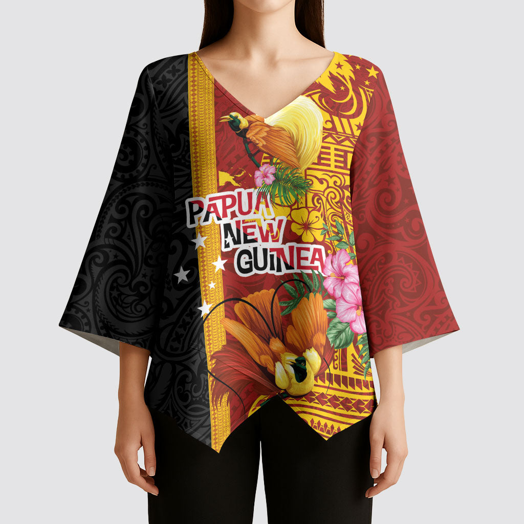 Papua New Guinea Independence Day Kimono Sleeve Blouse Birds-of-Paradise Melanesian Tattoos Tropical Plants