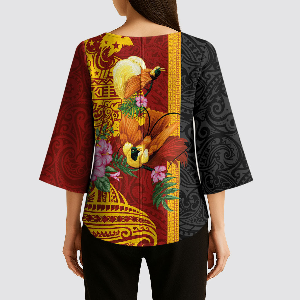 Papua New Guinea Independence Day Kimono Sleeve Blouse Birds-of-Paradise Melanesian Tattoos Tropical Plants