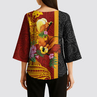 Papua New Guinea Independence Day Kimono Sleeve Blouse Birds-of-Paradise Melanesian Tattoos Tropical Plants