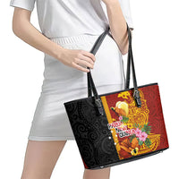 Papua New Guinea Independence Day Leather Tote Bag Birds-of-Paradise Melanesian Tattoos Tropical Plants