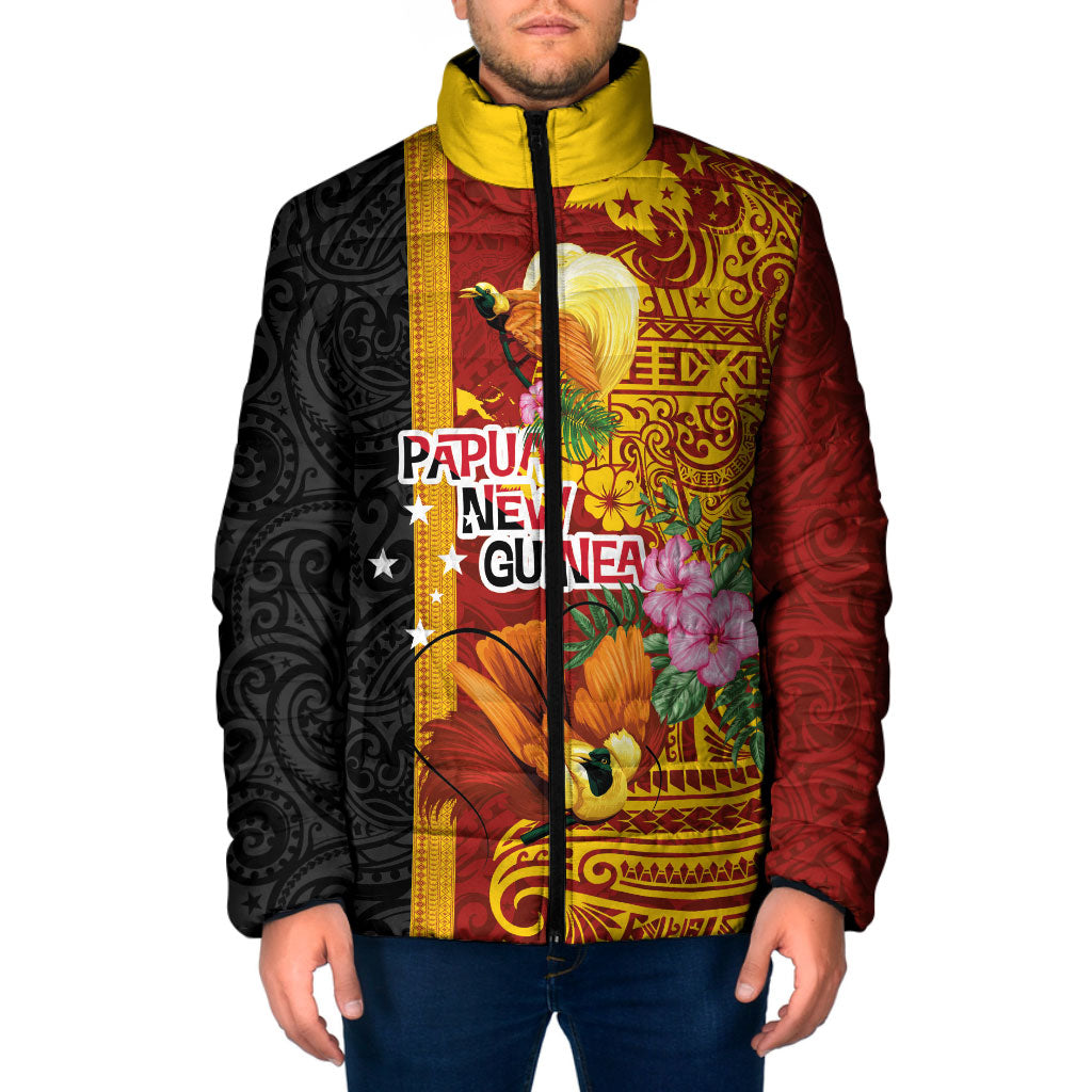 Papua New Guinea Independence Day Padded Jacket Birds-of-Paradise Melanesian Tattoos Tropical Plants