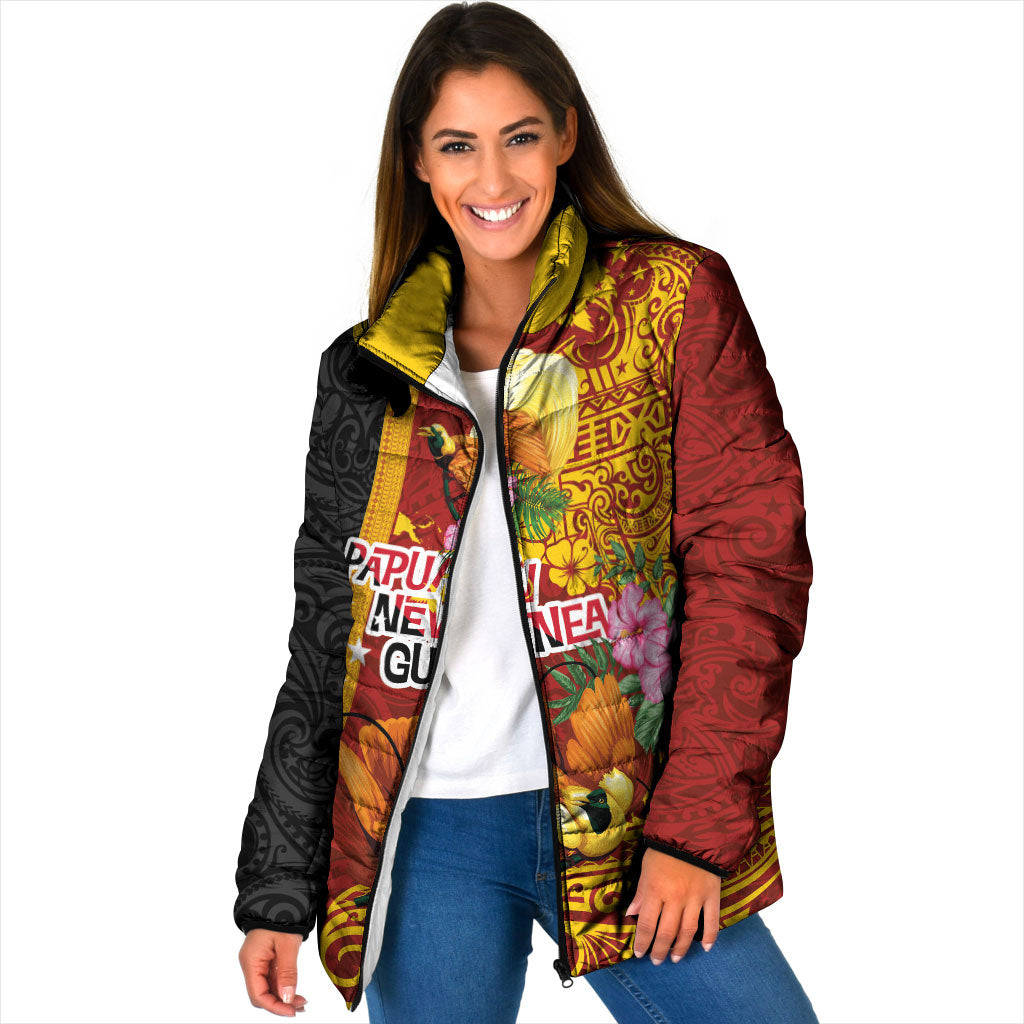 Papua New Guinea Independence Day Padded Jacket Birds-of-Paradise Melanesian Tattoos Tropical Plants