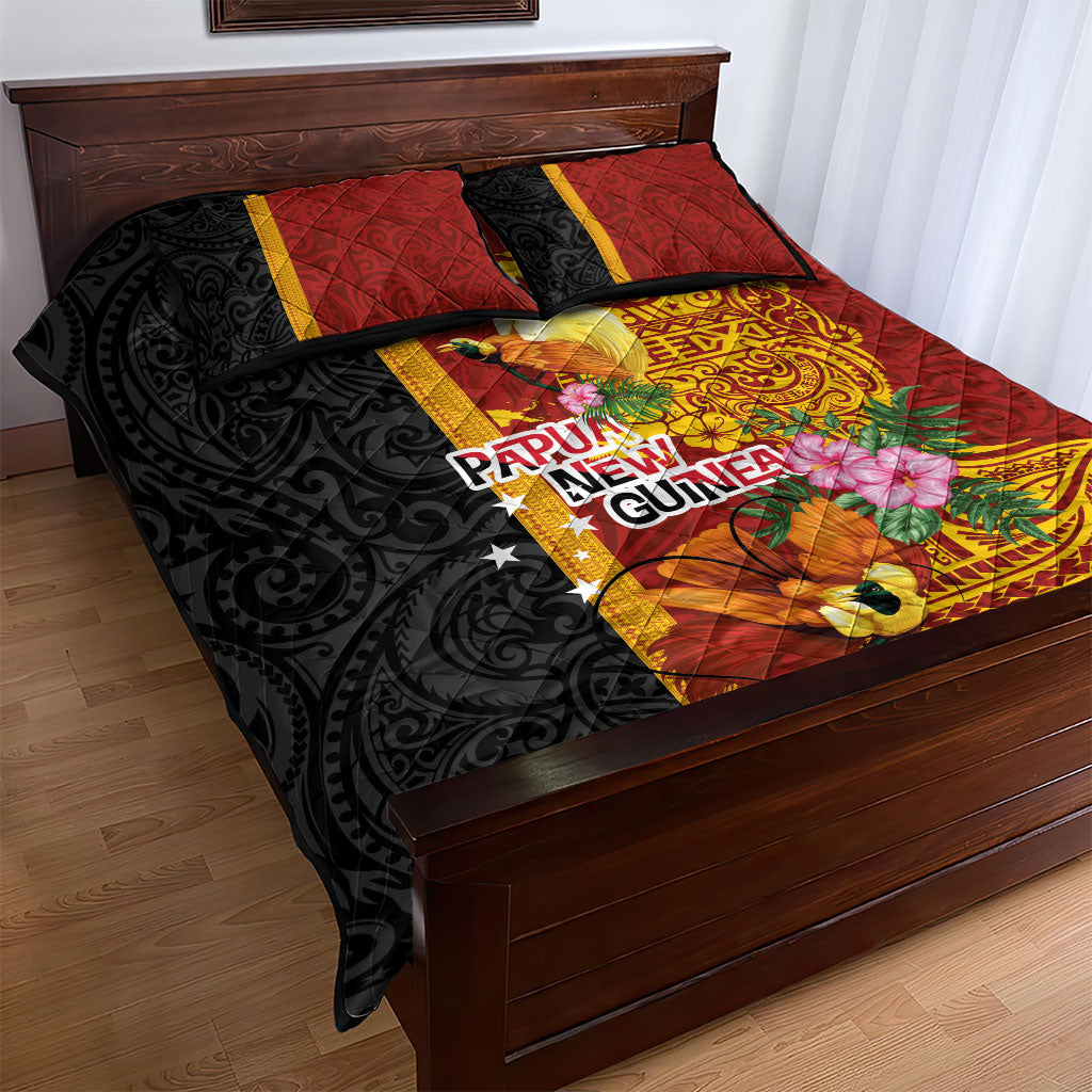 Papua New Guinea Independence Day Quilt Bed Set Birds-of-Paradise Melanesian Tattoos Tropical Plants