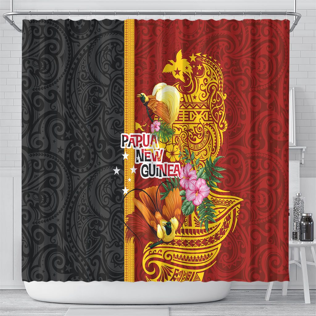 Papua New Guinea Independence Day Shower Curtain Birds-of-Paradise Melanesian Tattoos Tropical Plants