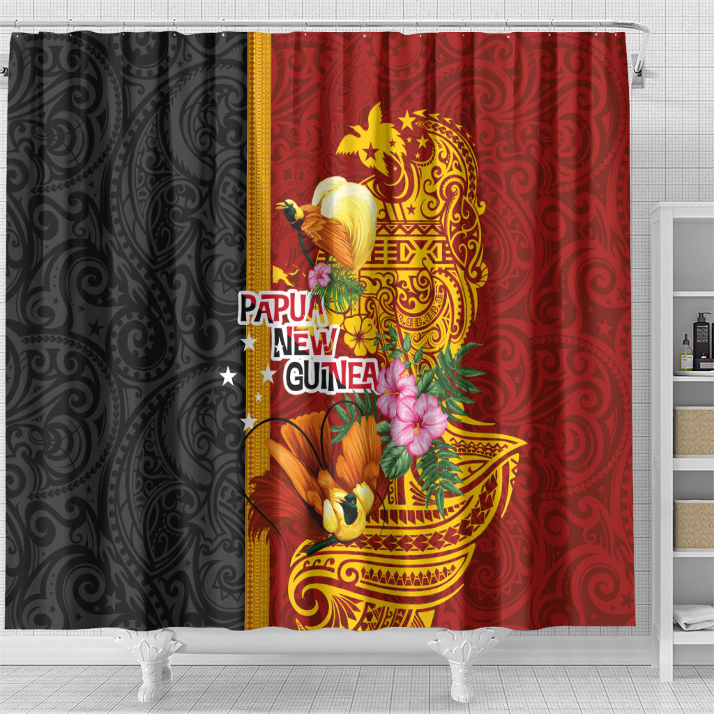 Papua New Guinea Independence Day Shower Curtain Birds-of-Paradise Melanesian Tattoos Tropical Plants