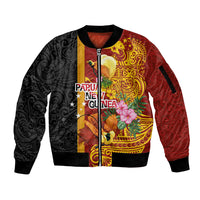 Papua New Guinea Independence Day Sleeve Zip Bomber Jacket Birds-of-Paradise Melanesian Tattoos Tropical Plants