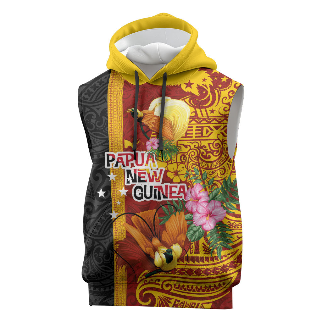 Papua New Guinea Independence Day Sleeveless Hoodie Birds-of-Paradise Melanesian Tattoos Tropical Plants