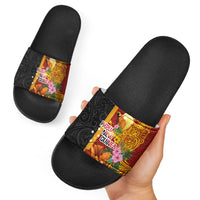 Papua New Guinea Independence Day Slide Sandals Birds-of-Paradise Melanesian Tattoos Tropical Plants