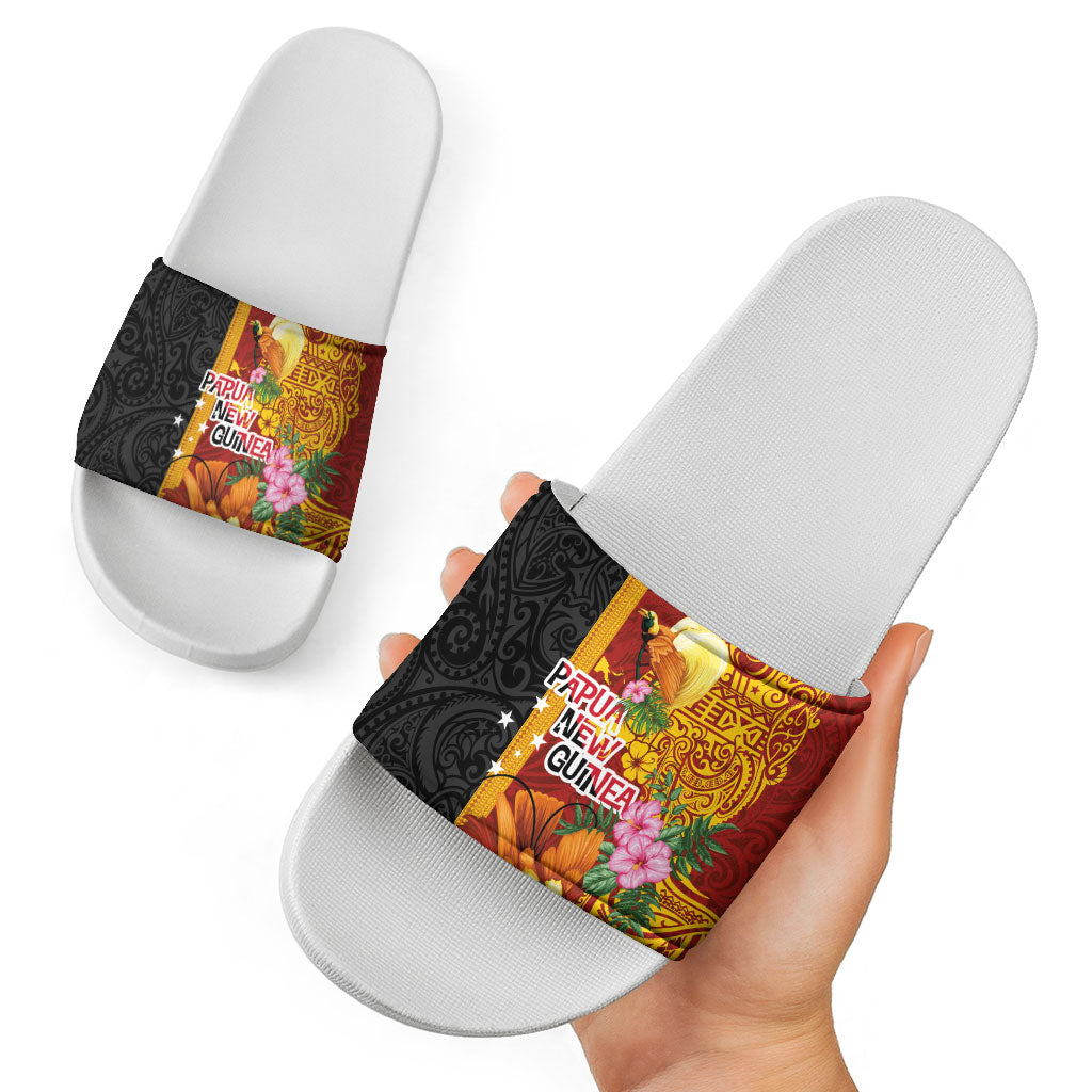 Papua New Guinea Independence Day Slide Sandals Birds-of-Paradise Melanesian Tattoos Tropical Plants
