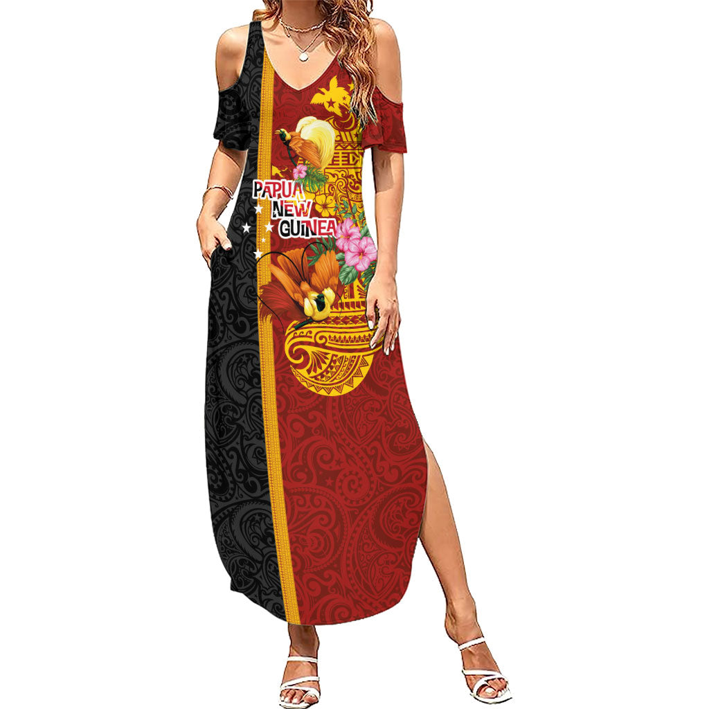 Papua New Guinea Independence Day Summer Maxi Dress Birds-of-Paradise Melanesian Tattoos Tropical Plants