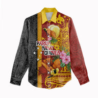 Papua New Guinea Independence Day Women Casual Shirt Birds-of-Paradise Melanesian Tattoos Tropical Plants