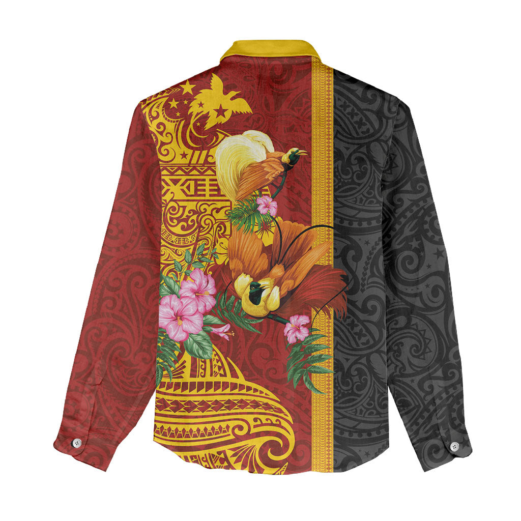 Papua New Guinea Independence Day Women Casual Shirt Birds-of-Paradise Melanesian Tattoos Tropical Plants