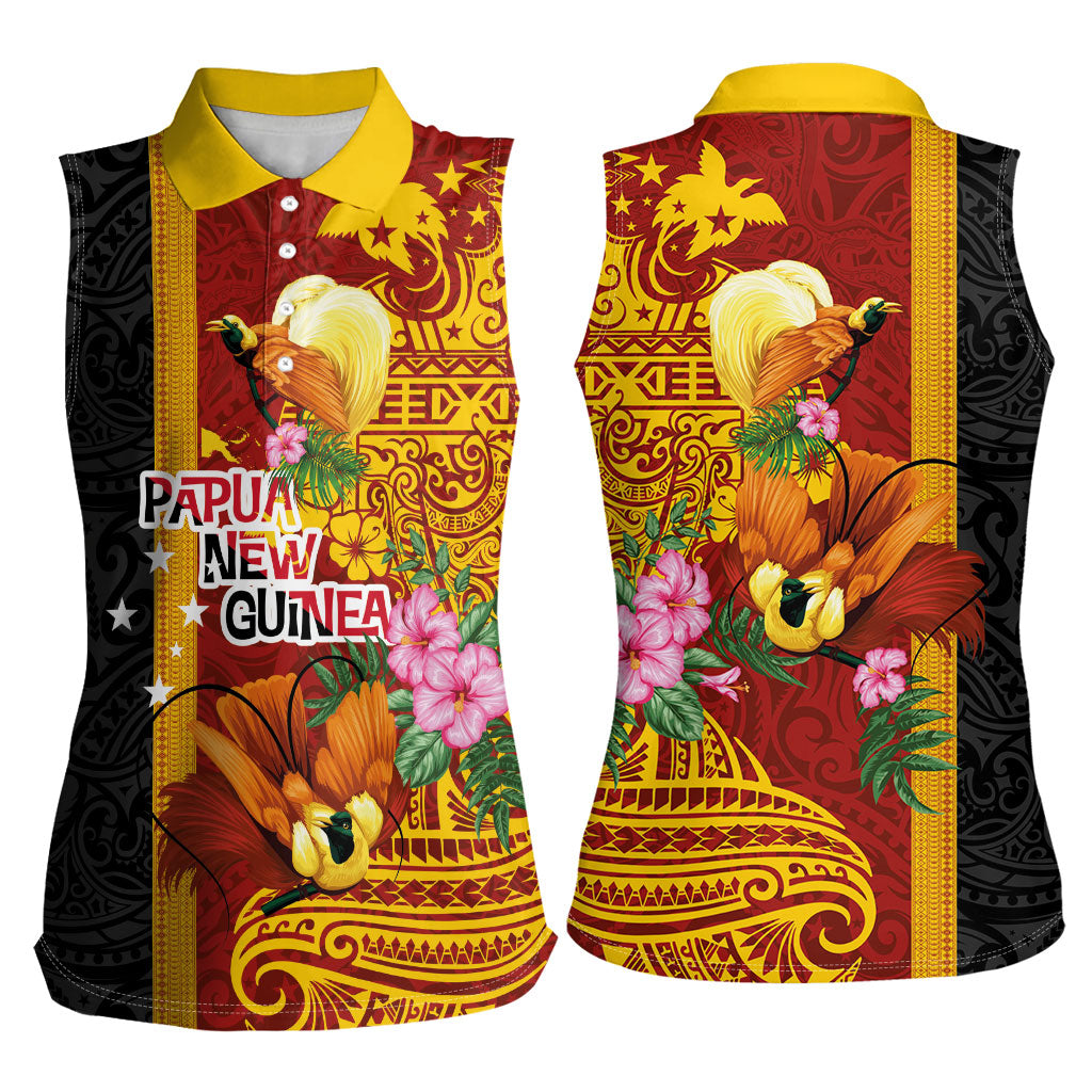 Papua New Guinea Independence Day Women Sleeveless Polo Shirt Birds-of-Paradise Melanesian Tattoos Tropical Plants