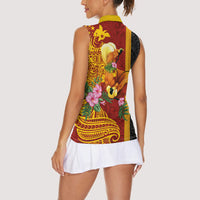 Papua New Guinea Independence Day Women Sleeveless Polo Shirt Birds-of-Paradise Melanesian Tattoos Tropical Plants
