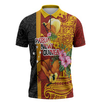 Papua New Guinea Independence Day Zipper Polo Shirt Birds-of-Paradise Melanesian Tattoos Tropical Plants