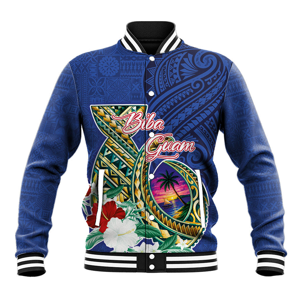Guam Chamorro Baseball Jacket Tribal Latte Stone and Seal Artwork Polynesian Patterns