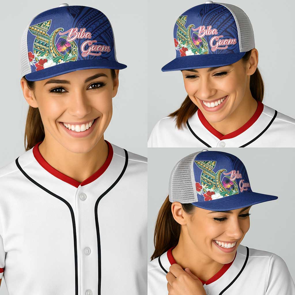Guam Chamorro Baseball Net Cap Tribal Latte Stone and Seal Artwork Polynesian Patterns