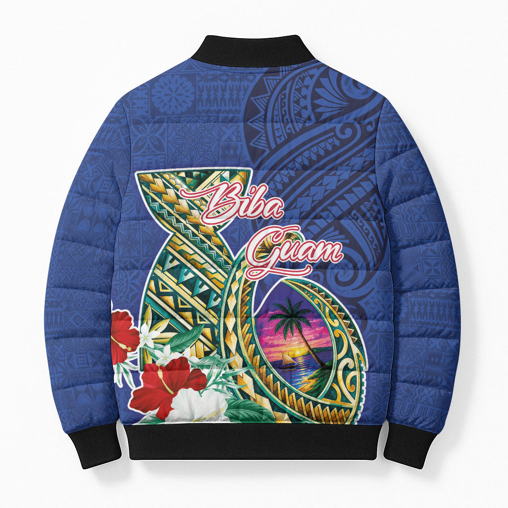 Guam Chamorro Bomber Puffer Jacket Tribal Latte Stone and Seal Artwork Polynesian Patterns