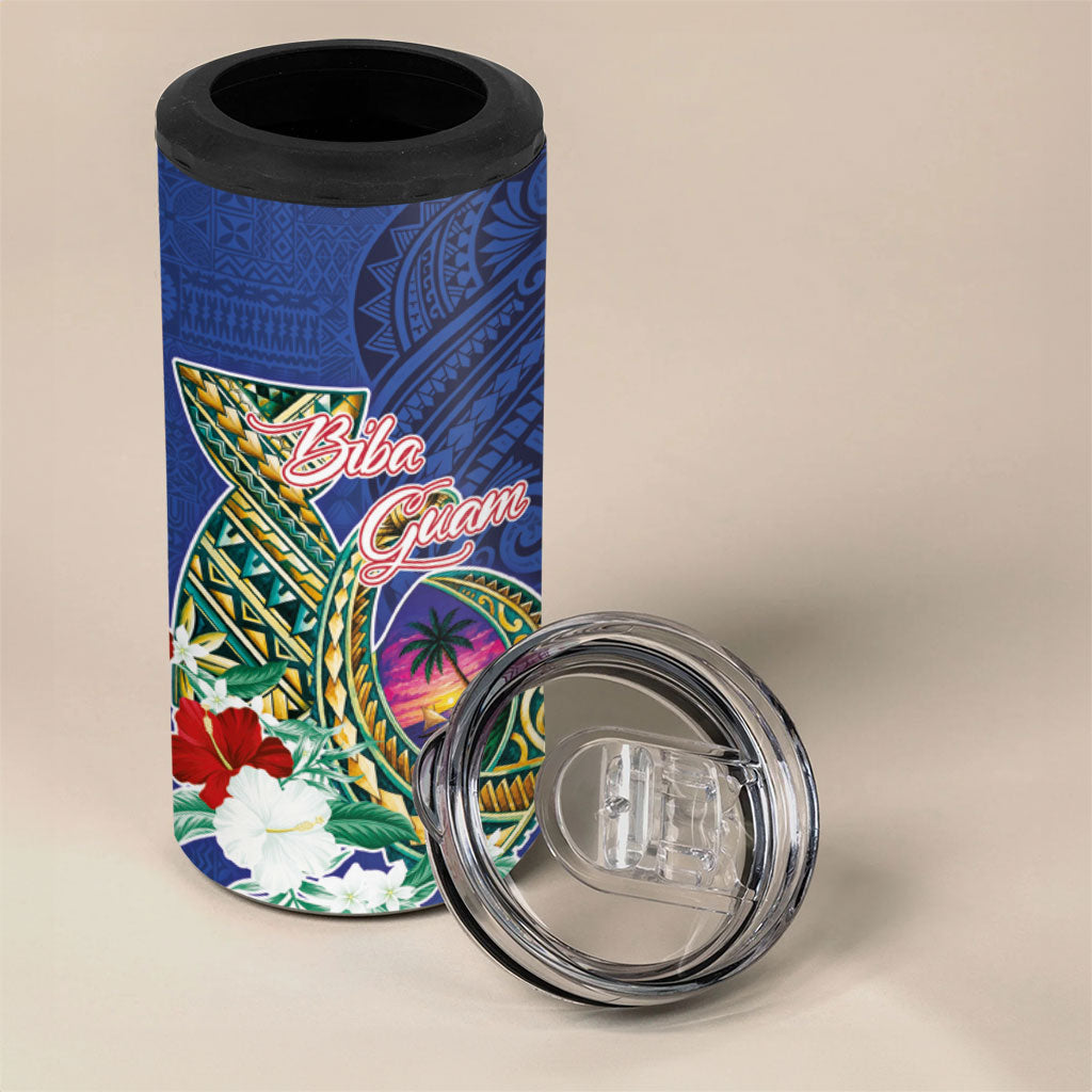Guam Chamorro 4 in 1 Can Cooler Tumbler Tribal Latte Stone and Seal Artwork Polynesian Patterns
