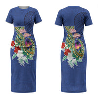 Guam Chamorro Couples Matching Short Sleeve Bodycon Dress and Long Sleeve Button Shirt Tribal Latte Stone and Seal Artwork Polynesian Patterns