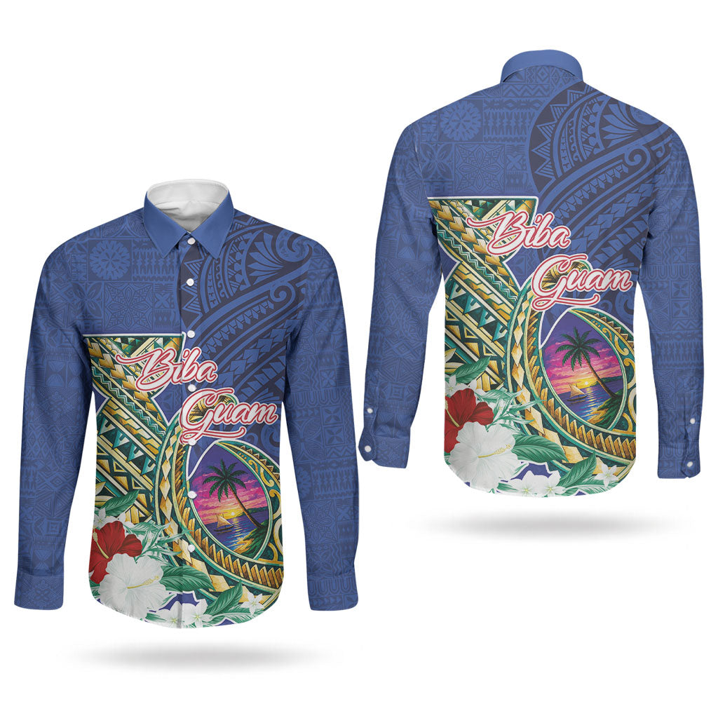 Guam Chamorro Couples Matching Summer Maxi Dress and Long Sleeve Button Shirt Tribal Latte Stone and Seal Artwork Polynesian Patterns