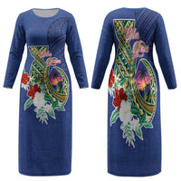 Guam Chamorro Family Matching Long Sleeve Bodycon Dress and Hawaiian Shirt Tribal Latte Stone and Seal Artwork Polynesian Patterns