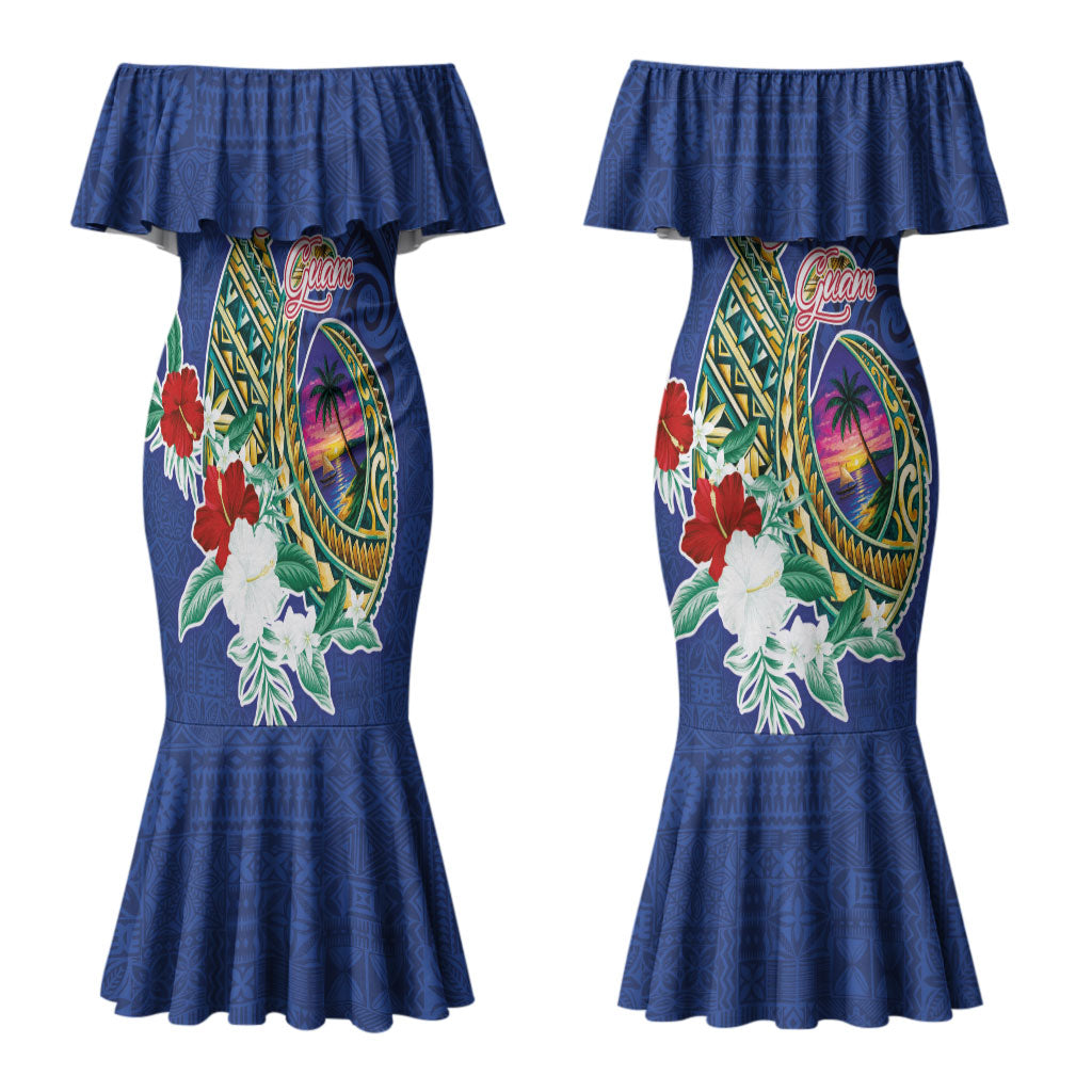 Guam Chamorro Family Matching Mermaid Dress and Hawaiian Shirt Tribal Latte Stone and Seal Artwork Polynesian Patterns