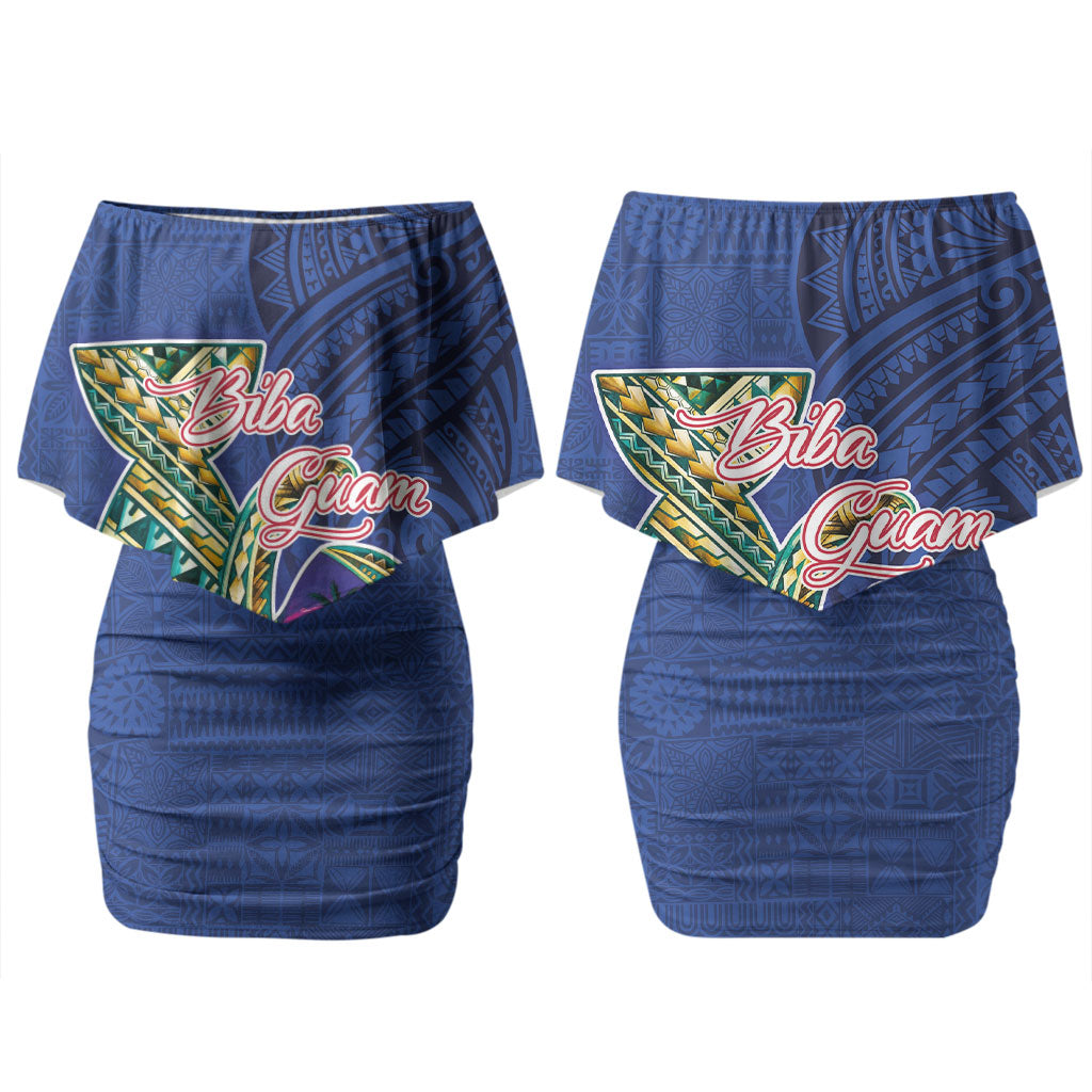 Guam Chamorro Family Matching Off Shoulder Short Dress and Hawaiian Shirt Tribal Latte Stone and Seal Artwork Polynesian Patterns