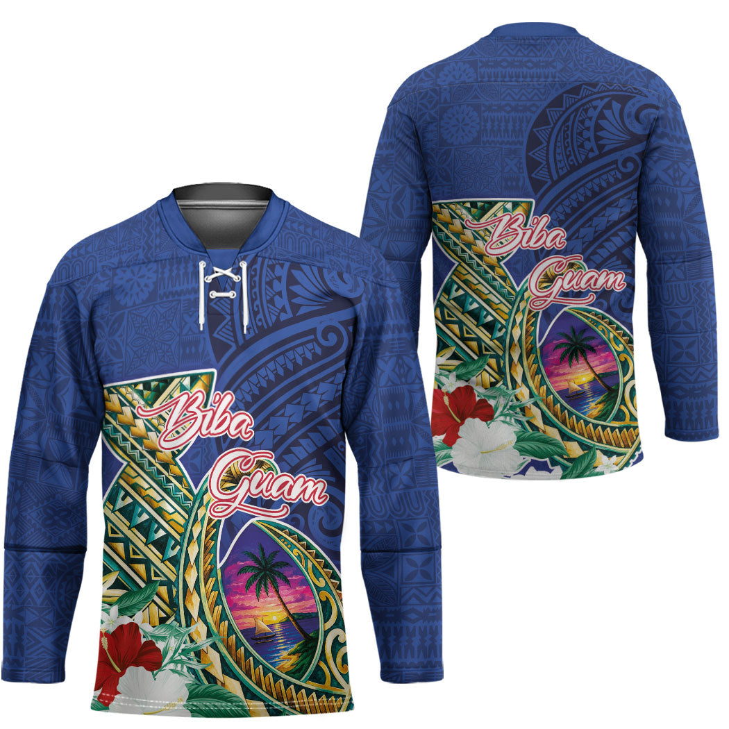 Guam Chamorro Hockey Jersey Tribal Latte Stone and Seal Artwork Polynesian Patterns