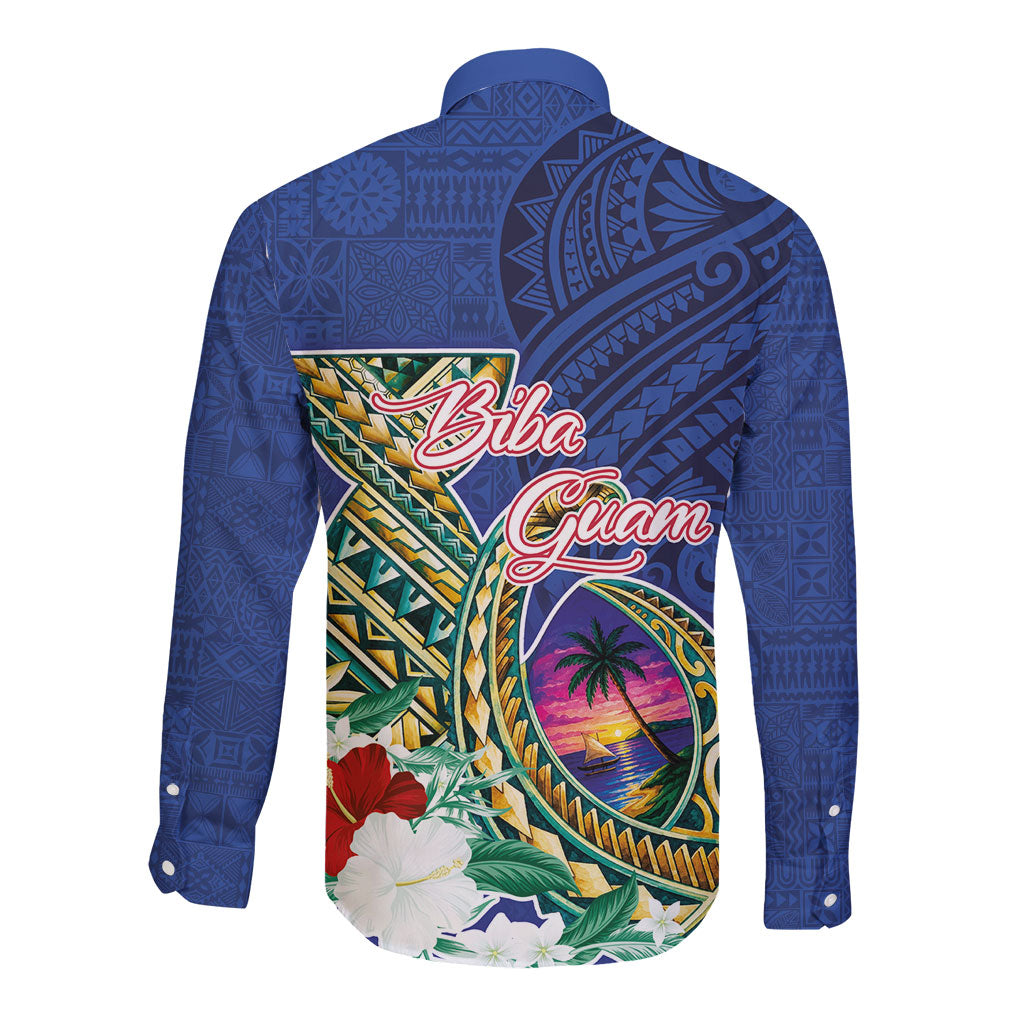 Guam Chamorro Long Sleeve Button Shirt Tribal Latte Stone and Seal Artwork Polynesian Patterns