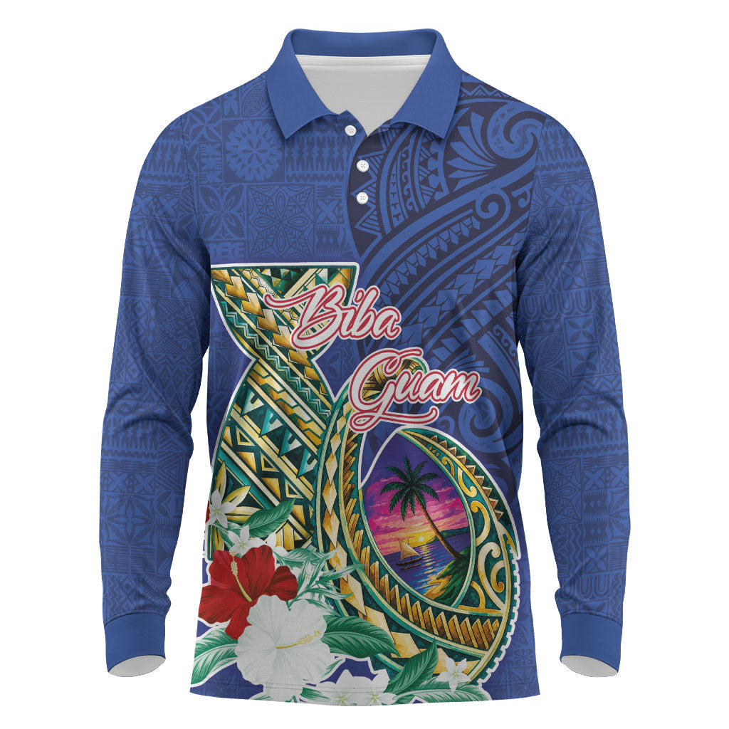 Guam Chamorro Long Sleeve Polo Shirt Tribal Latte Stone and Seal Artwork Polynesian Patterns