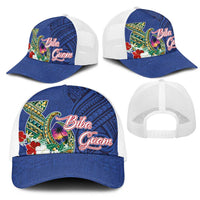 Guam Chamorro Mesh Trucker Cap Tribal Latte Stone and Seal Artwork Polynesian Patterns
