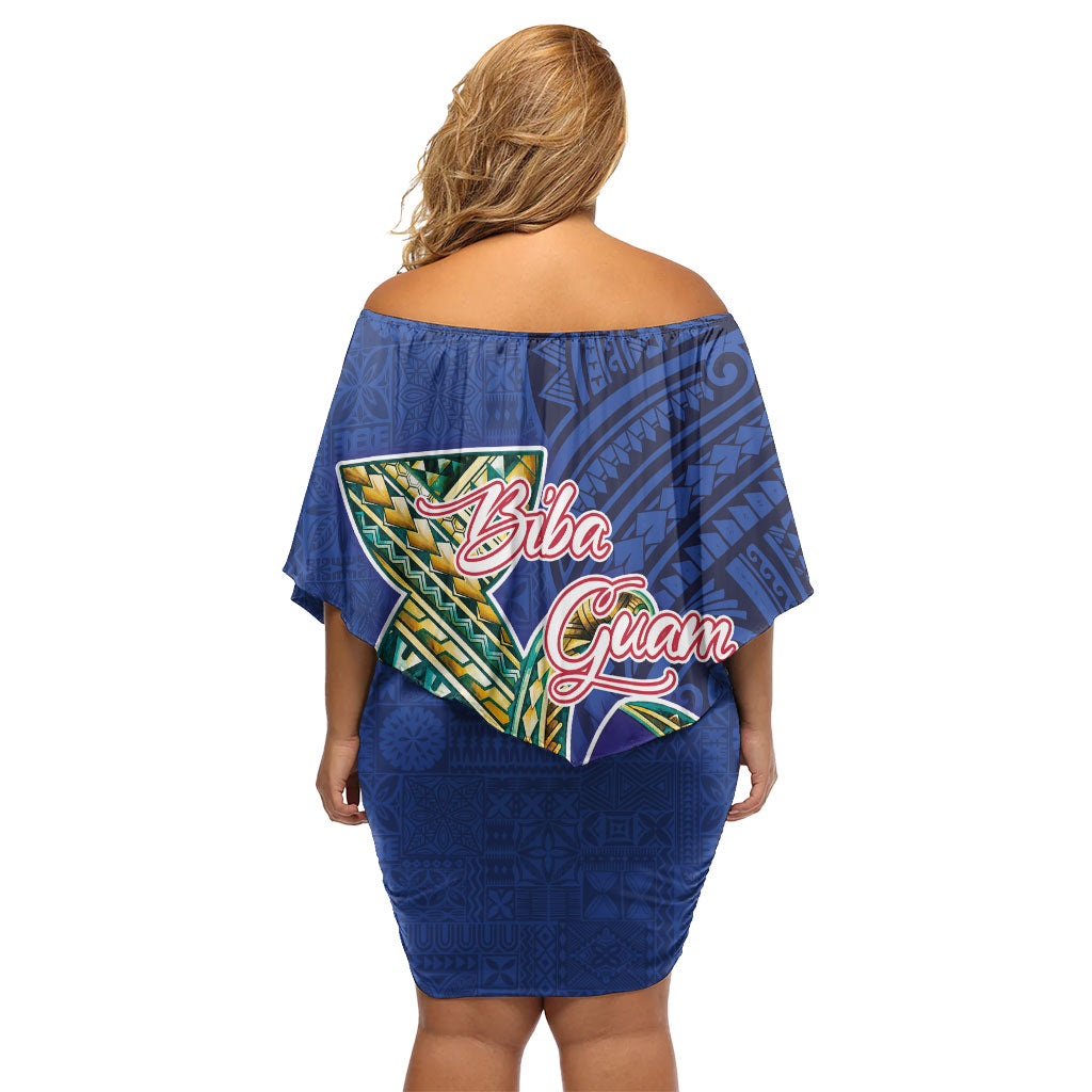 Guam Chamorro Off Shoulder Short Dress Tribal Latte Stone and Seal Artwork Polynesian Patterns