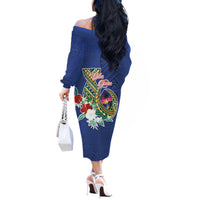 Guam Chamorro Off The Shoulder Long Sleeve Dress Tribal Latte Stone and Seal Artwork Polynesian Patterns