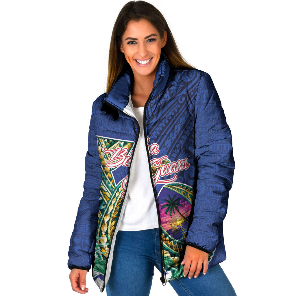 Guam Chamorro Padded Jacket Tribal Latte Stone and Seal Artwork Polynesian Patterns
