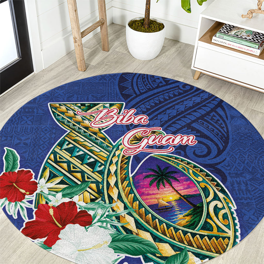 Guam Chamorro Round Carpet Tribal Latte Stone and Seal Artwork Polynesian Patterns LT03 Multicolor - Polynesian Pride