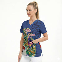 Guam Chamorro Scrub Top Tribal Latte Stone and Seal Artwork Polynesian Patterns