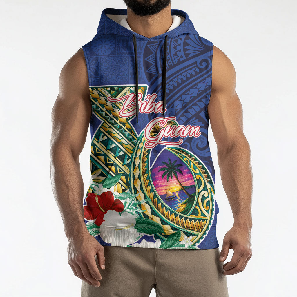 Guam Chamorro Sleeveless Hoodie Tribal Latte Stone and Seal Artwork Polynesian Patterns