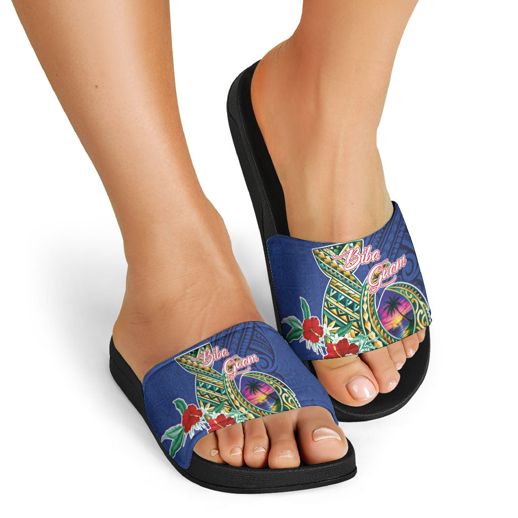 Guam Chamorro Slide Sandals Tribal Latte Stone and Seal Artwork Polynesian Patterns