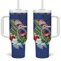 Guam Chamorro Tumbler With Handle Tribal Latte Stone and Seal Artwork Polynesian Patterns