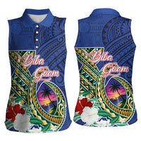 Guam Chamorro Women Sleeveless Polo Shirt Tribal Latte Stone and Seal Artwork Polynesian Patterns