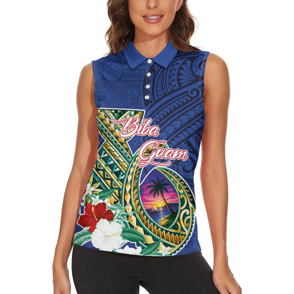 Guam Chamorro Women Sleeveless Polo Shirt Tribal Latte Stone and Seal Artwork Polynesian Patterns