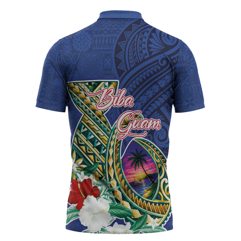 Guam Chamorro Zipper Polo Shirt Tribal Latte Stone and Seal Artwork Polynesian Patterns