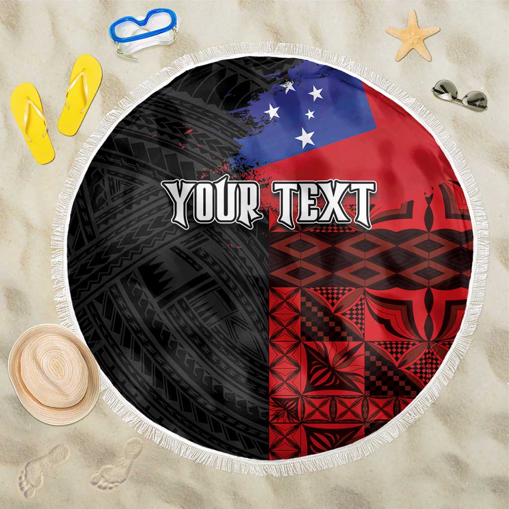 Personalised Samoa 685 Beach Blanket Siapo Pattern and Samoa Flag Design LT03 One Size 150cm Black - Polynesian Pride